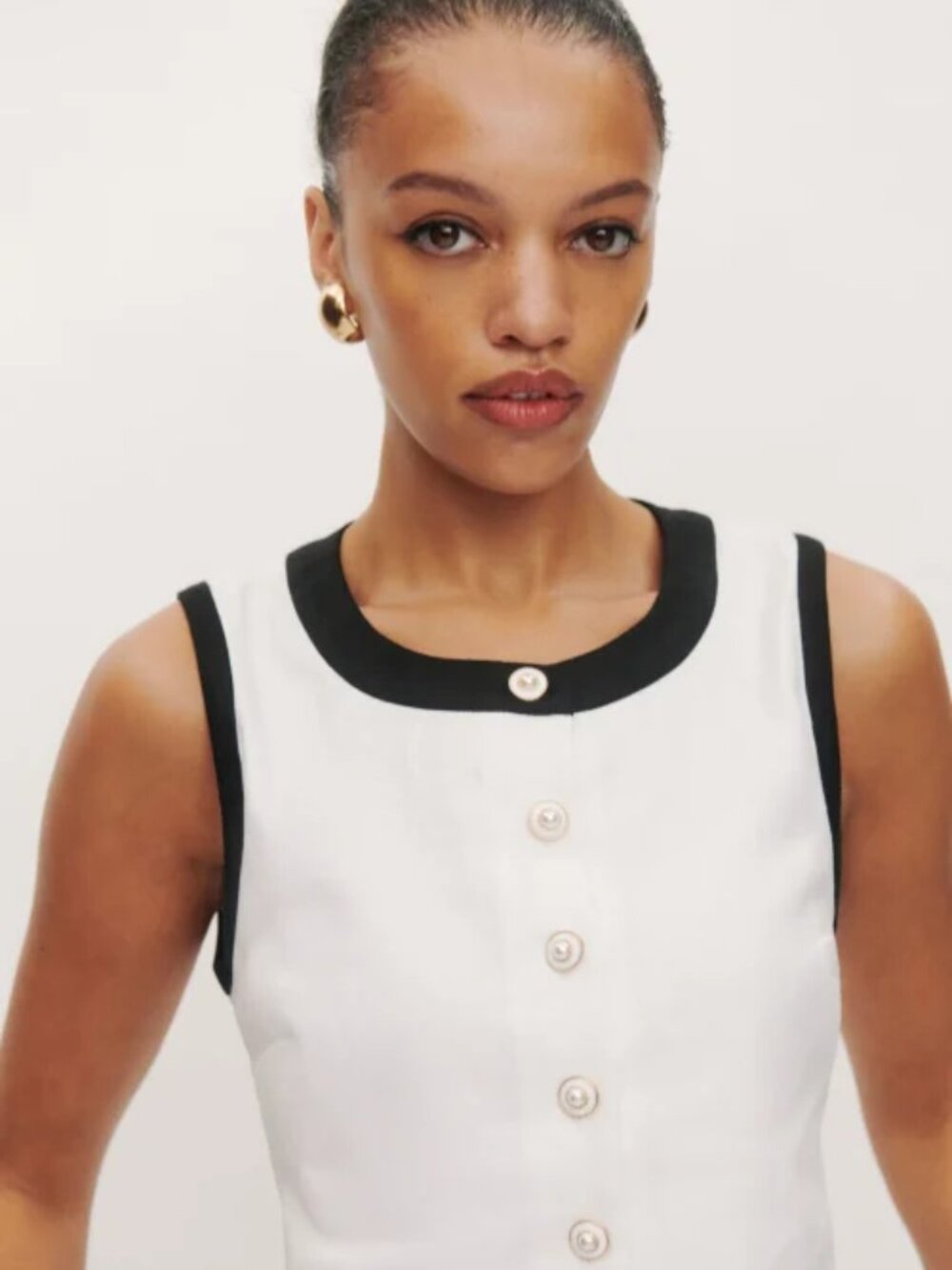 NWOT Reformation Roxy Linen Two Piece in White Black Sleeveless Top Skort Size 4 - Picture 3 of 9